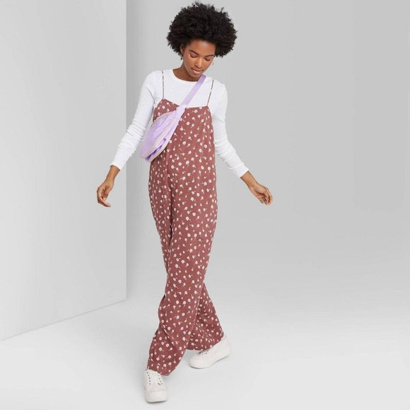 NWT Wild Fable Print Square Neck Waistless Jumpsuit 78437256 XS Cinnamon Brown - Picture 1 of 2